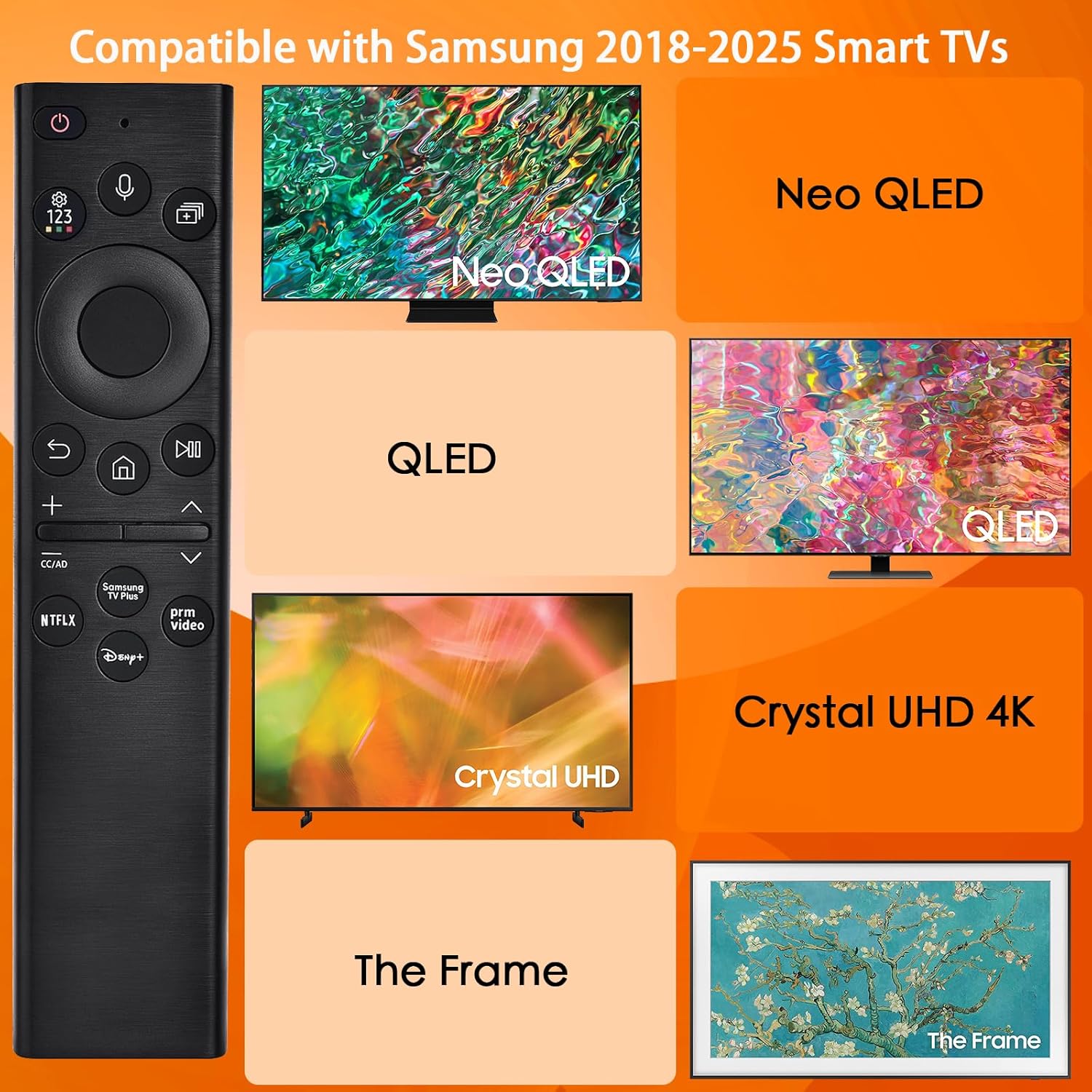 for Samsung Smart TV Remote:Favlov Replacement Voice Control Comptible with BN59-01385A,for All 2018-2025 Frame QLED LED LCD 8K 4K TVs,with 4 Shortcuts,1 Year WARRANTY(BN59-01385A)